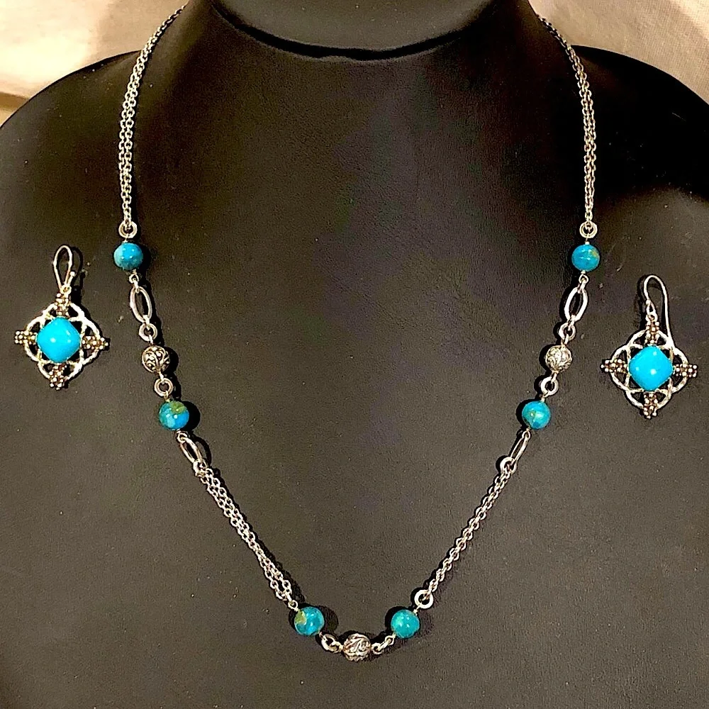 LOIS HILL & MICHAEL DAWKINS Sterling Silver Turquoise Necklace and Earring Set